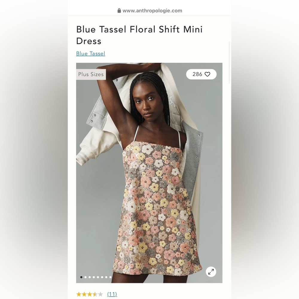 Anthropologie Blue Tassel Floral Shift Mini Dress